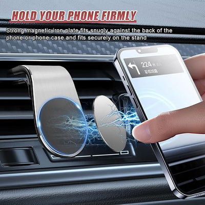YoRise Magnetic Car Phone Holder, L Type 360° Rotatable Adjustable Car Air Vent Cellphone Mount, No-Hand Clip-On Navigation Bracket, Universal Vehicle Smartphones Stand Accessories (Silver-2PCS)