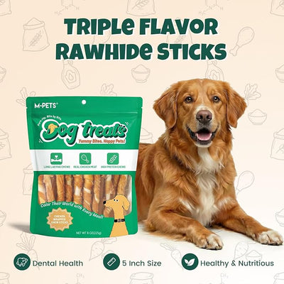M-PETS Chicken Wrapped Dog Treats 30 pcs Rawhide Chews Sticks, Puppy Training Treat, Snacks for Small and Medium Dogs