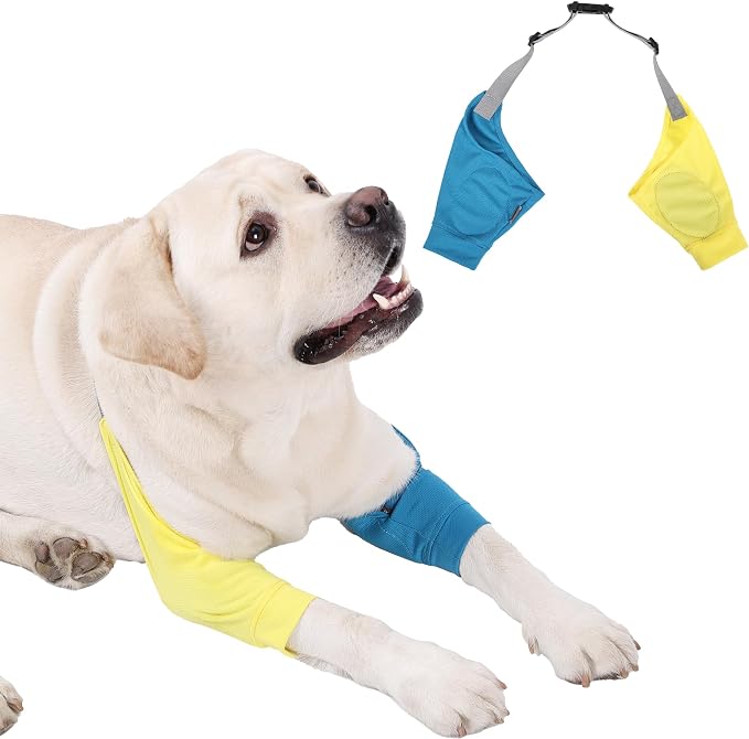 Dog Elbow Protector - Dog Sleeves for Wounds Front Legs, Keep the Elbow Wound Clean, with Inner Padding to Protect the Elbow Joint, Cone Collar Alternative to Stop Licking Wounds (Yellow Blue,XL)