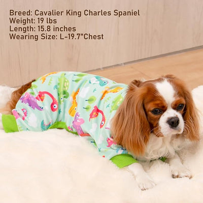 KYEESE Dog Pajamas Velvet Pjs Stretchy Pet Jammies Onesie Small Dog Pajamas with Colorful Dinosaurs Comfy Clothes for Dogs Boy Girl Puppy Coat Soft Outfit, Small