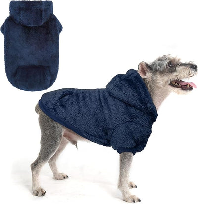 SCENEREAL Fleece Dog Sweaters Hoodie for Small Medium Large Dogs Girls Boys, Plush Fuzzy Dog Clothes Hoodies with Leash Hole, Winter/Fall Puppy Cold Weather Coat, Sherpa Hooded Sweatshirt, Navy SM
