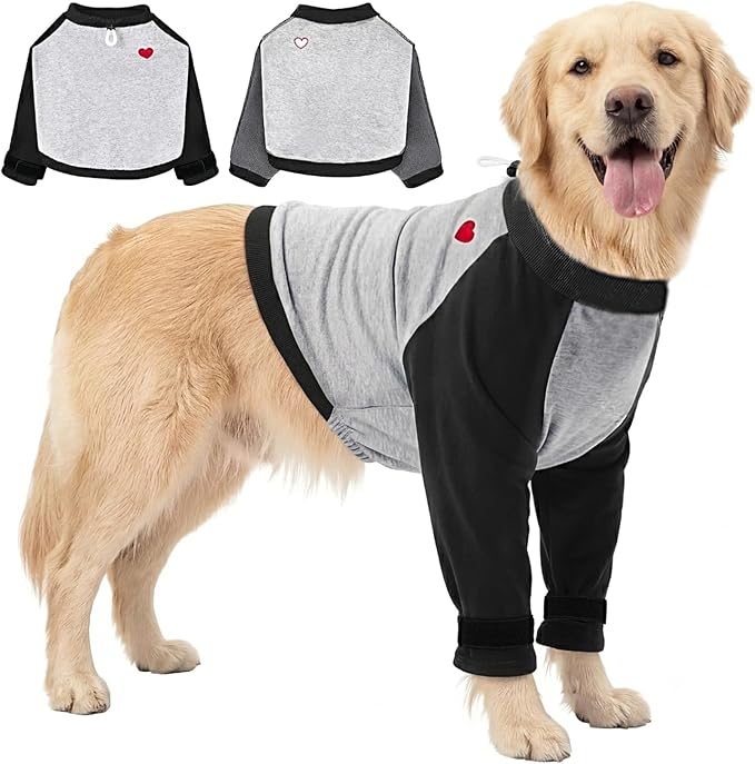 Lukovee Recovery Suit for Dogs - Padded Elbow Protector to Stop Licking, Long Sleeve for Pet Male Female Dog Front Leg Injuries Shoulder Wounds After Surgery Cone Alternative (Black&Gray,Large)