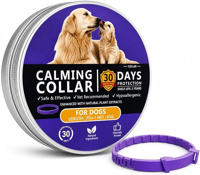 Calming Collar for Dogs 1 Pack, 30 Days Pheromone Dog Collar for Anxiety and Stress Support, Adjustable Dog Calming Collar for Small Medium Large Dogs, Waterproof, Purple