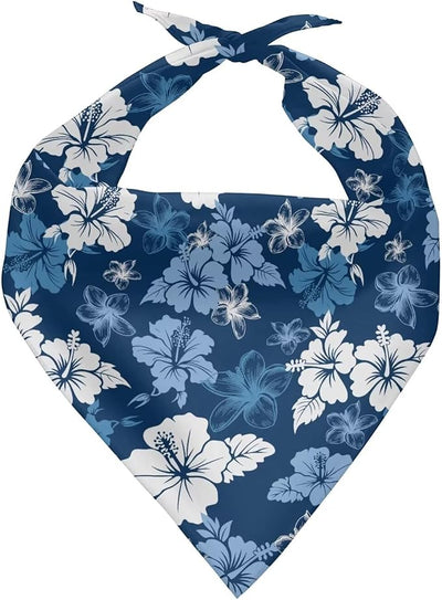 KEIAHUAN Blue Hibiscus Floral Dog Bandanas Dog Bandana Adjustable Triangle Holiday Reversible Scarves for Medium Large Extra Large Dogs Pets