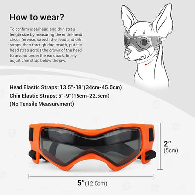 Enjoying Dog Sunglasses Small Breed, Dog Goggles UV Protection, Cycling Eye Protection for Small Dogs, Outdoors Breathable Windproof Dustproof Anti-Fog, Adjustable Straps, Cool Orange