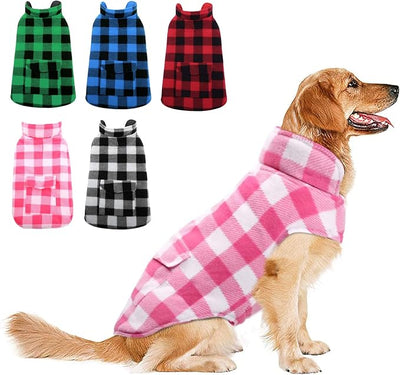ASENKU Dog Winter Coat, Fleece Doggie Jacket Plaid Reversible Vest Waterproof Windproof Cold Weather Clothes for Small Medium Large Dogs (XXL, Pink)