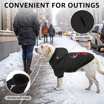 SCENEREAL Christmas Dog Hoodie with Leash Hole, Warm & Soft Fleece Pet Sweater & Sweatshirt for Small Medium Large Dogs, Xmas Elk Print Pets Clothes Cold Weather Costume, 2XL