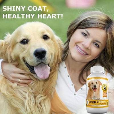 Amazing Omega 3 for Dogs - Fish Oil for Dogs Supplement 120 Bacon Chews - Itchy Skin, Dry Skin, Shedding & Coat Support - Omega Fatty Acids EPA DHA - Made in USA