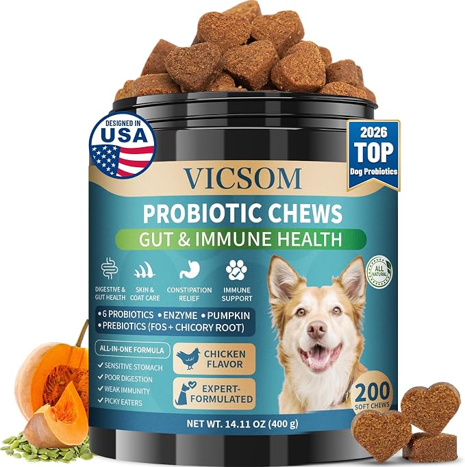 Probiotics for Dogs, 200 Soft Dog Probiotic Chews for Dogs Gut Health Digestive & Immune Support, Dog Probiotics for Yeast Itchy Skin with Digestive Enzymes, Pumpkin, Constipation & Diarrhea Relief