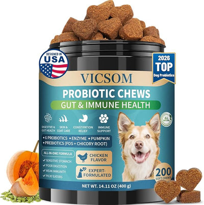 Probiotics for Dogs, 200 Soft Dog Probiotic Chews for Dogs Gut Health Digestive & Immune Support, Dog Probiotics for Yeast Itchy Skin with Digestive Enzymes, Pumpkin, Constipation & Diarrhea Relief