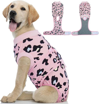 Kuoser Dog Recovery Suit for Dogs After Surgery,Professional Surgical Onesie for Female Male Dogs Spay Neuter,Soft Dog Surgery Suit Bodysuit for Abdominal Wounds Skin Disease,Pink Leopard L