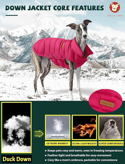 SPACE LION Dog Puffer Jacket, Down Winter Coat, Durable Outdoor Coat for Cold and Windy Conditions, Lightweight & Adjustable Fit Coats for Medium & Large Dogs,(Chili, Size18/L+)