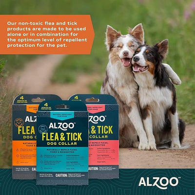 ALZOO Plant Based Flea & Tick Dog Collar - Helps Repel Fleas, Ticks & Mosquitoes - 100% Plant-Based Active Ingredients - Waterproof - Up to 4 Months Protection - Medium-Sized Dogs: 16-40 lbs - Single