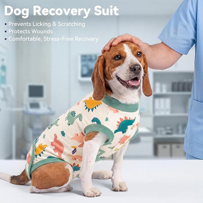 cyeollo Dog Surgery Recovery Suit for Female Male Dogs, Soft Dog Onesie After Spayed Neuter, E-Collar & Cone Alternative, Surgical Body Suits Anti-Licking Wound for Small Dogs Neuter, Dinosaur XS
