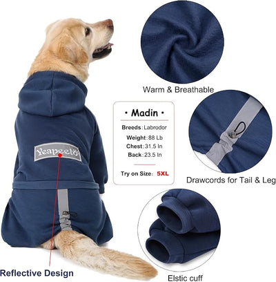 Dog Hoodies Winter Coat for Large Medium Dogs, Pullover 10 Legs Warm Coat Hooded Sweatshirt, Fleece Hoodie for Cold Weather (Dark Blue, 5X-Large)