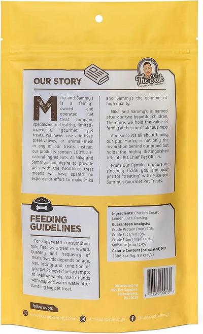 Mika & Sammy's Gourmet Chicken Jerky Dog Treats Made in USA - Kiss Me Fresh Breath - 5oz bag
