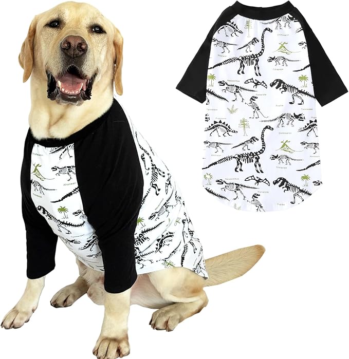 Dog Dinosaur T Shirts Black Long Sleeve White Shirt Pajamas Pets Soft Cotton Apparel Clothes for Medium Dogs,M