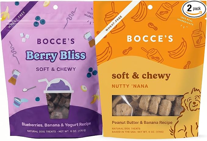Bocce's Bakery Berry Bliss Smoothie + Nutty 'Nana Dog Treat Bundle – Natural, Wheat-Free Soft & Chewy Cookies Made with Real Ingredients and Baked in The USA – 2 Pack Bundle