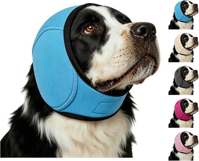 Zenpup Noise Cancelling Ear Wrap, Dog No Shake Ear Muffs Noise Protection Firework Thunder Vacuum, Comfortable Quiet Dogs Calming Hoodie, Adjustable for Grooming Bathing & Swimming (Blue, Medium)