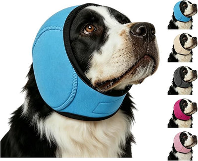 Zenpup Noise Cancelling Ear Wrap, Dog No Shake Ear Muffs Noise Protection Firework Thunder Vacuum, Comfortable Quiet Dogs Calming Hoodie, Adjustable for Grooming Bathing & Swimming (Blue, Medium)