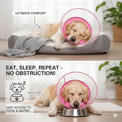 2-in-1 Soft Inflatable Dog Cone Collar Alternative with Enhanced Anti-Licking Guard Shield, Dog Collar After Surgery, Adjustable Recovery Cones for Large Medium Small Dogs and Cats(Pink, L)