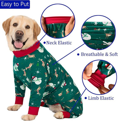 kzrfojy Dog Christmas Pajamas Dog Recovery Suit for Dogs After Surgery Female Male Medium Large Neuter Spay Onesie Prevent Licking Surgical Wound Cone Alternative (Green, Large (Pack of 1))