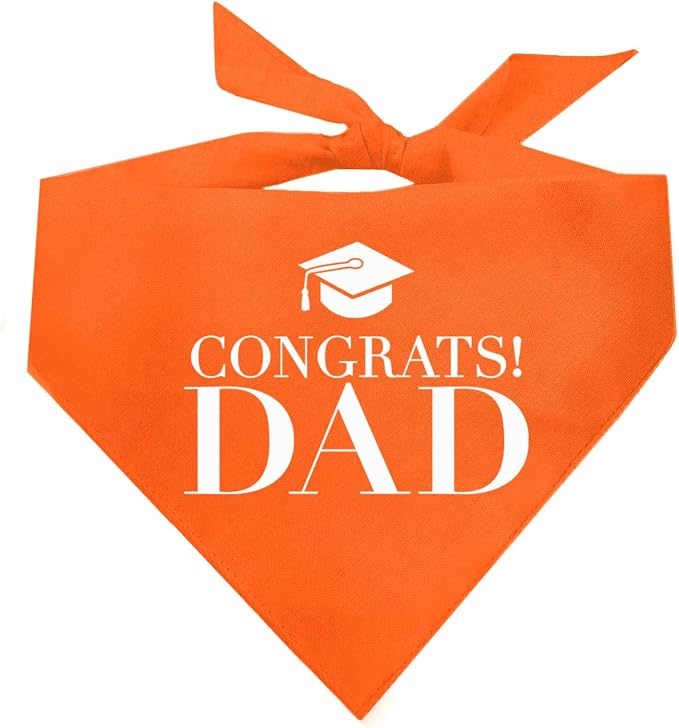 Congrats Dad Dog Bandana | 100% Cotton Adjustable Triangle | Made in USA | Graduation | College | Senior Year | Family Support | Class of |Orange, One Size (420)