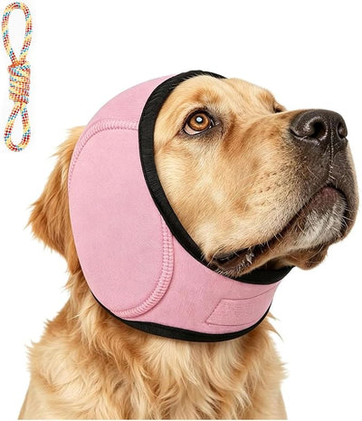 Zenpup Noise Cancelling Ear Wrap, Dog Ear Muffs Noise Protection Firework Thunder Vacuum, Elastic Dog Ear Wrap with Sound-Blocking Rubber Pads, No Shake, Adjustable (Pink, Large)