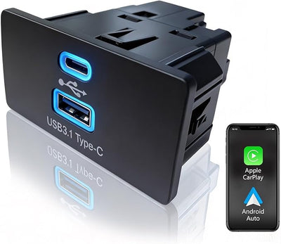 Wireless CarPlay Android Auto USB Hub for Ford Sync 3, Ice Blue | USB 3.1 Type-C, 30W PD Fast Charging，Wireless CarPlay and Android Auto USB Hub