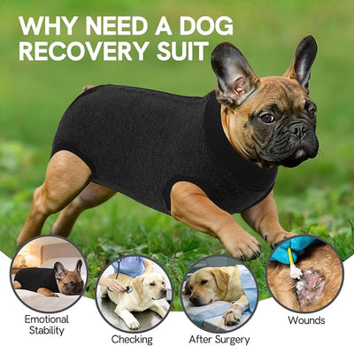 SAWMONG Recovery Suit for Dogs Female Male, Breathable Dog Onesie After Surgery Spay Neuter, Professional Dog Surgical Suit, Substitute Pet E-Collar Cone, Black, X-Large