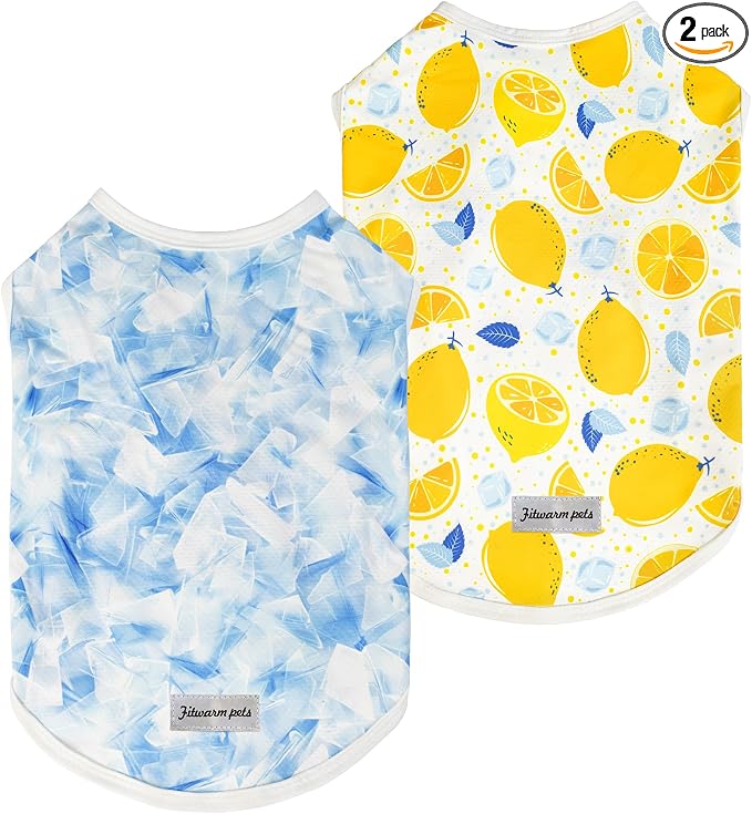 Fitwarm 2 Pack Ice Lemon UPF 50+ UV Sun Protection Dog Shirt, Lightweight Dog Cooling Vest, Quick Dry Summer Clothes for Small Dogs Boy Girl, Pet Outfit, Blue, Yellow, White, Small