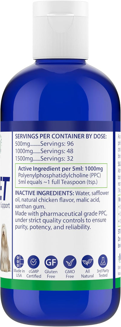 Nutrasal PPC-Vet Polyunsaturated Phosphatidylcholine Liver and Brain Health Supplement for All Sized Cats and Dogs 1000mg PPC / 5mL - Liposomal Liquid 8 oz