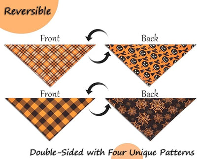 Fall Dog Bandanas 2PCS Halloween Pumpkin Spider Web Small Dog Cat | 2PCS reversible dog bandanas for fall & Halloween & Thanksgiving.Orange plaid/pumpkin/Spider Web design.Fits small dog cat