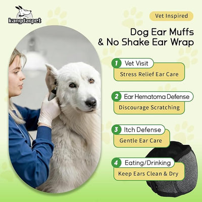Upgraded Dog Ear Muffs for Noise Protection & Anxiety Relief, Adjustable No Shake Ear Wrap for Firework, Hematoma, Bathing, Swim, Grooming and Force Drying (Gray, M(Head Size:14"-19"))