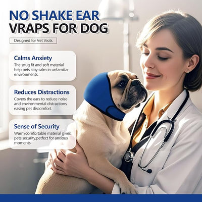 JOHNBOLIN Dog Ear Muffs & No Shake Ear Wrap for Hematoma, Bathing, Drying & Noise Anxiety Relief - Elastic Waterproof Ear Protector with Calming Hoodie Design for Grooming (Blue, L)