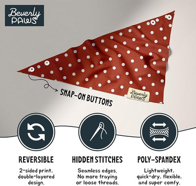 Snap-On Dog Bandana for Small Medium Large Pets, Dogs Cats Adjustable Handkerchief Scarf for Girl & Boy, Funny Cute Puppy Apparel & Accessories (Red Polka Dots, Medium)