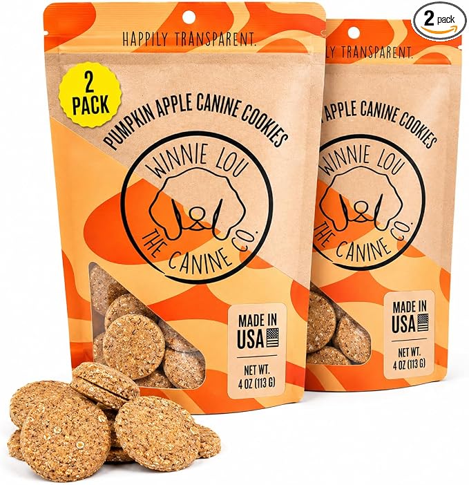 Winnie Lou Organic Dog Treats – Natural Dog Biscuits, USA Made, Organic Ingredients, Clean, Sensative Stomach, All Breed Sizes, High Protein, Hypoallergenic, Pumpkin Apple Canine Cookies (Pack of 2)