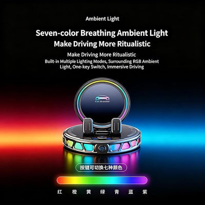 15W Car Mount Charger with 7-Color RGB Light, Auto Clamping Wireless Magnetic Phone Holder, Ultra Stable Vacuum Suction Cup, 360° Rotating Horizontal Fast Charging for iPhone 17-12 Pro Max (Black)