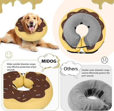 MIDOG Soft Inflatable Dog Cone, Donut E-Collar Alternative for After Surgery, Prevents Licking, Allowing Normal Eating & Vision, Comfortable Recovery Collar for Small Medium Large Dogs & Cats,Brown-M