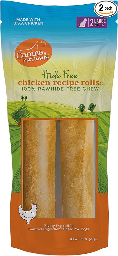 Canine Naturals Chicken Recipe Chew - Rawhide Free Dog Treats - Made from USA Raised Chicken - All-Natural and Easily Digestible - Large (2 Count) for Dogs 50-75Lb