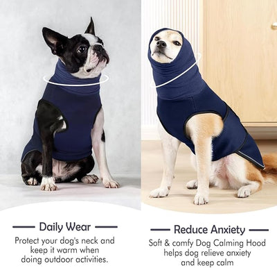 KOESON Dog Calming Vest with Soft Ear Wrap, Breathable Dog Thunder Jacket with Adjustable Hook & Loop, Reflective Puppy Anxiety Relief Jacket for Fireworks, Thunder, Travel, Separation, Navy Blue XS