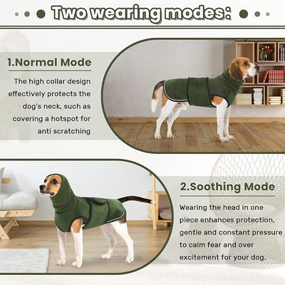 Dog Anxiety Vest with Hoodie,Breathable Dog Thunder Jacket for Thunderstorms,Fireworks,Vet Visits,Separation,Adjustable Calming Vest for Small Medium Large Dogs,Green,L
