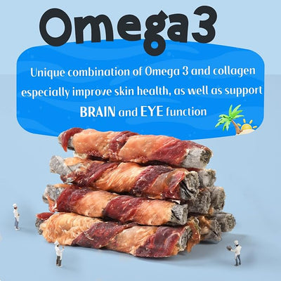 Dog Cod Skin Treats, Chicken & Duck Wrapped Cod Skin Sticks, Rawhide Free Dog Treats Chews Bones