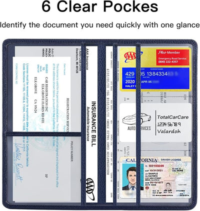 Valardoh Premium Car Registration and Insurance Card Holder, Car Document Holder for Cards, Driver License & other Essential Documents (Deep Blue)