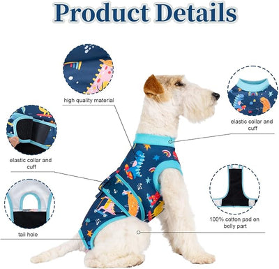 Dog Surgery Recovery Suit,Female Male Dog Onesie for Spay Neuter,Substitute E-Collar & Cone,Anti-Licking Breathable Onesie for Small Medium Large Dogs,New Dinosaur Pattern XS
