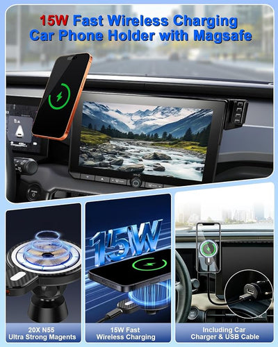 PZK Car Phone Mount for 2026 Toyota RAV4 Accessories 12.9-Inch Screen Only | Magnetic 15W Fast Wireless Charger Phone Holder with Magsafe 360° Rotation Phone Cradles with MagSafe (Not Fit 10.5 inch)