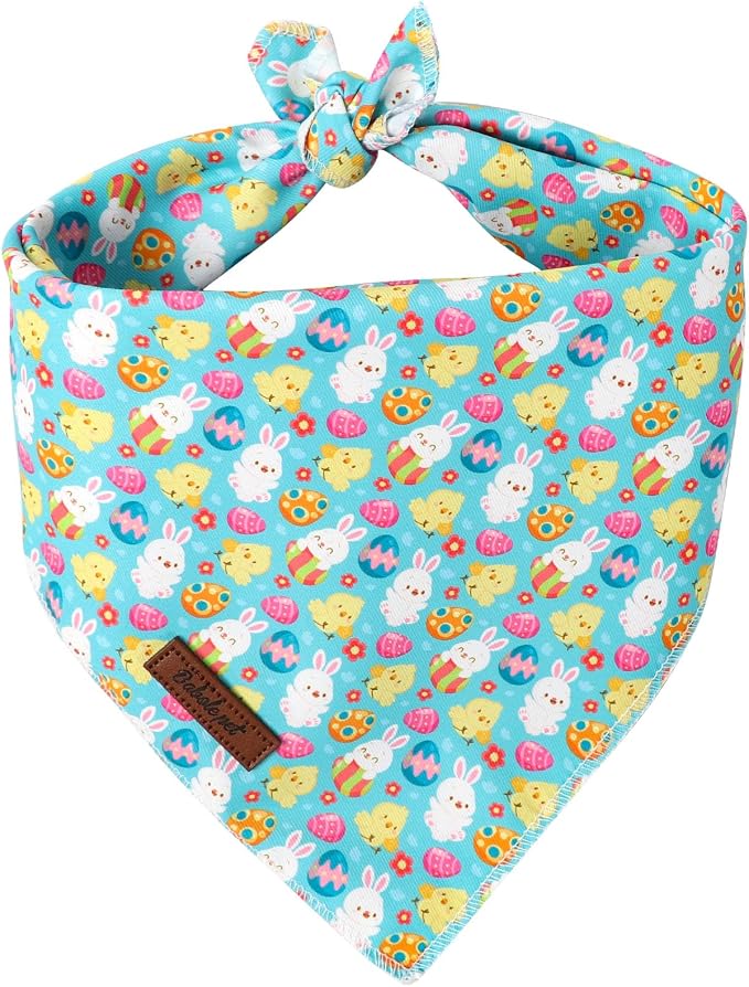 Easter Dog Bandana - Playful Blue Egg Hunt Dog Neck Scarf, Soft Spring Pet Bib for Puppy Kitten, Easter Photo Dogs Cats Prop for Daily Use Parties & Pet Photography S