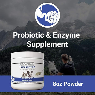 Vet Classics Protegrity EZ Probiotic Health Supplements for Dogs, Cats – Dog Digestive Support, Pet Gastrointestinal Health, Cat Stomach, Intestinal Balance – Pet Enzymes – 8 Oz. Powder