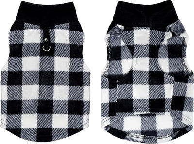 Rbenxia 1 PC Plaid Dog Sweaters with Leash Ring Soft Fleece Vest Dogs Pullover Warm Jacket Pet Dogs Clothes Winter Dog Outfits for Small Puppy Cat Pets (Black and White, Medium)
