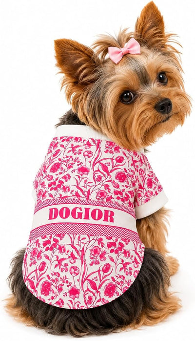 Luxury Designer Dog T Shirt – Trendy Puppy Clothes for Small Dogs, Fashion Pet Tee for French Bulldogs & Chihuahuas, Everything Chic Dog Apparel (PinkDOGIOR, Medium)